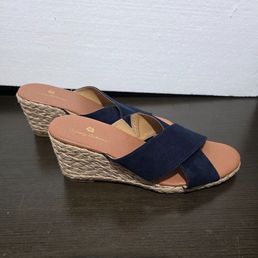 Tommy Bahama Navy Blue Taxtile Wedge Heel Slip On Espadrille Sandals  8,5M - Picture 3 of 14